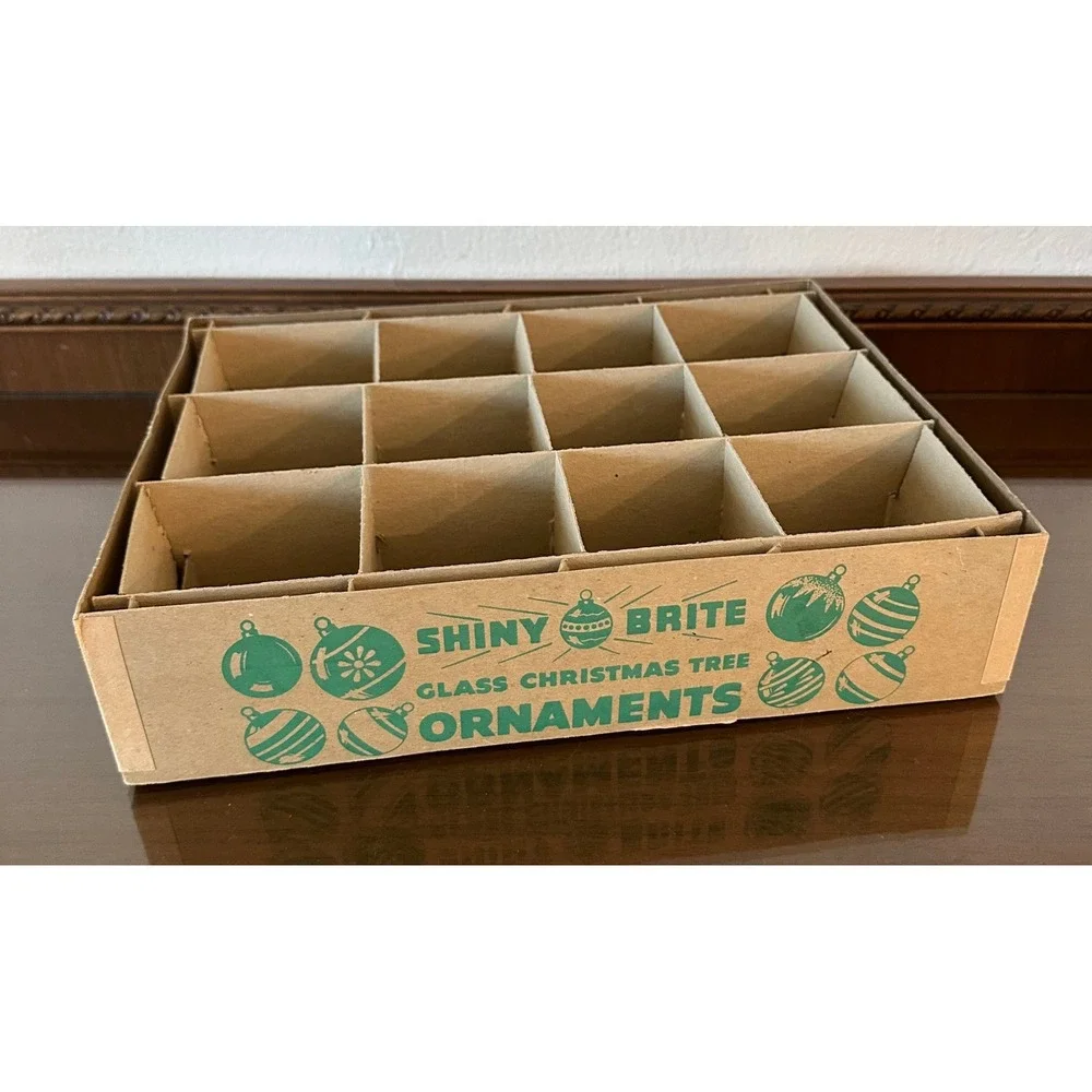 Vintage Shiny Brite Glass Christmas Ornaments EMPTY Box 12 Slot Divider *No Lid*
